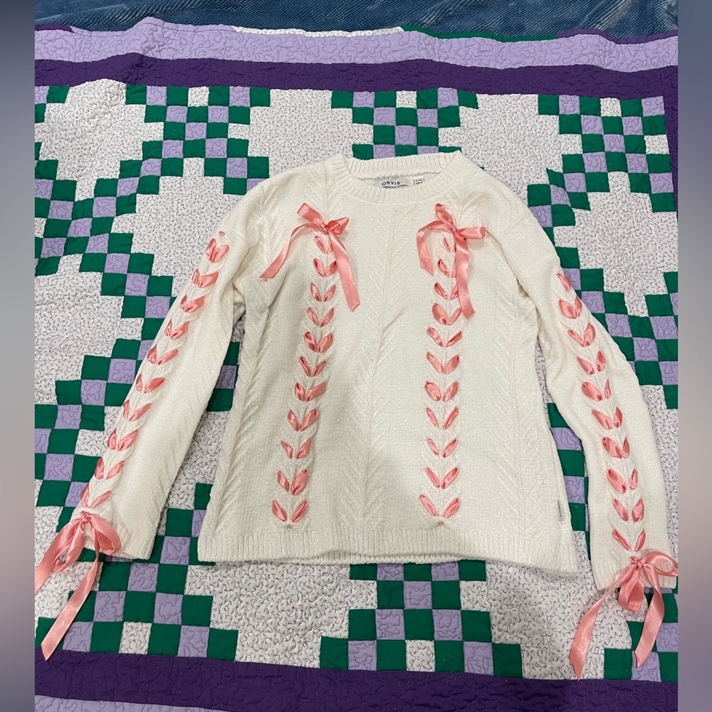 Chenille Cableknit Ribbon Sweater
